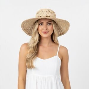 Jaclyn Smith straw hat for summer vacay; gardening
